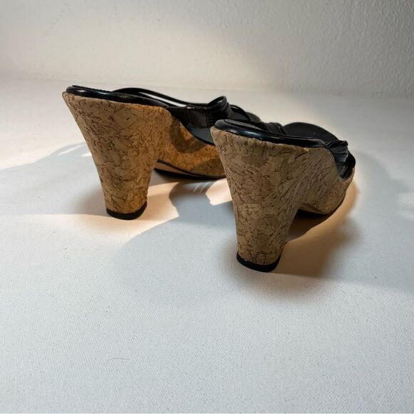 Cole Haan Cork Platform Sandals Chunky High Heel Open Toe Leather Black US 7.5 - Picture 4 of 8
